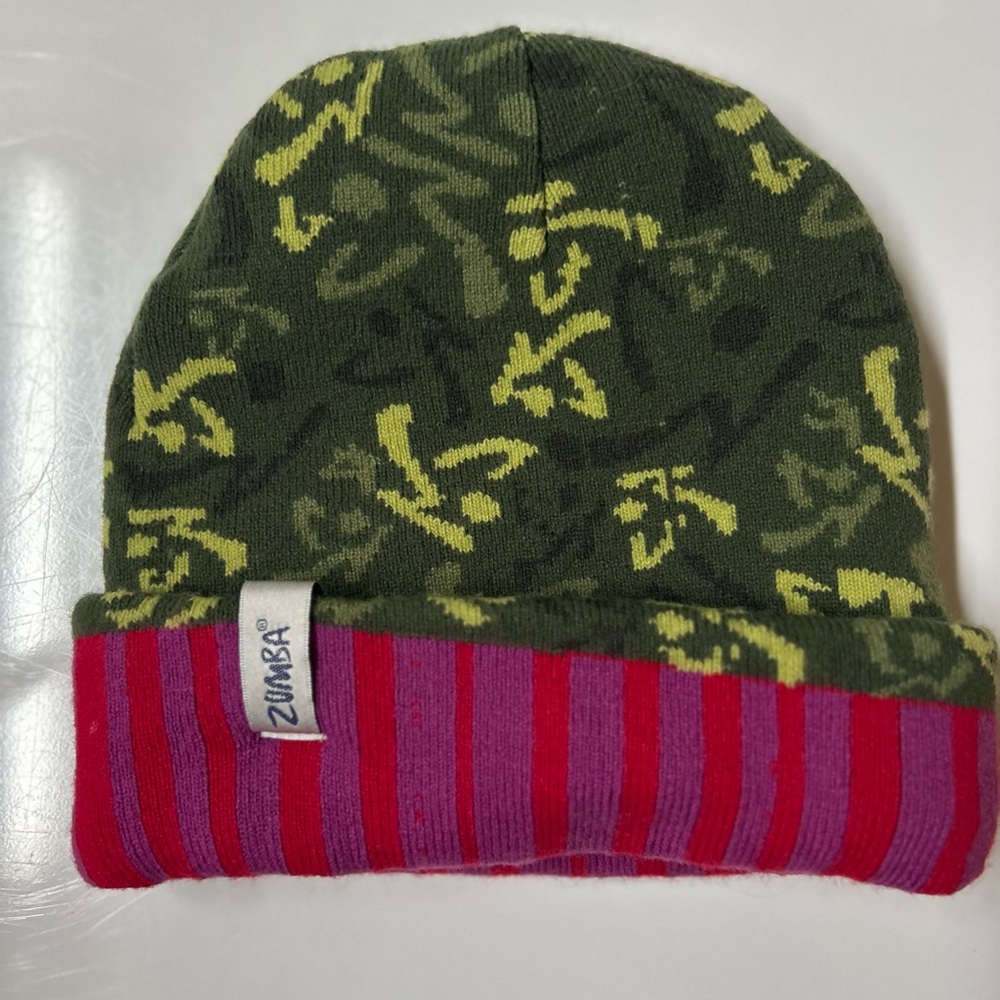 Zumba Fitness Green Red and Purple Reversible Beanie Toboggan